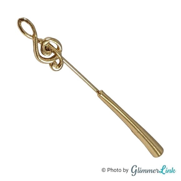 Vintage Treble Clef Musical Note Gold Tone Stick Pin - Picture 2 of 13